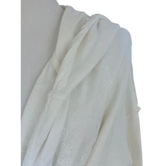 Free People Ivory French Terry Relaxed Hooded Wrap Cardigan Jacket Coastal Boho